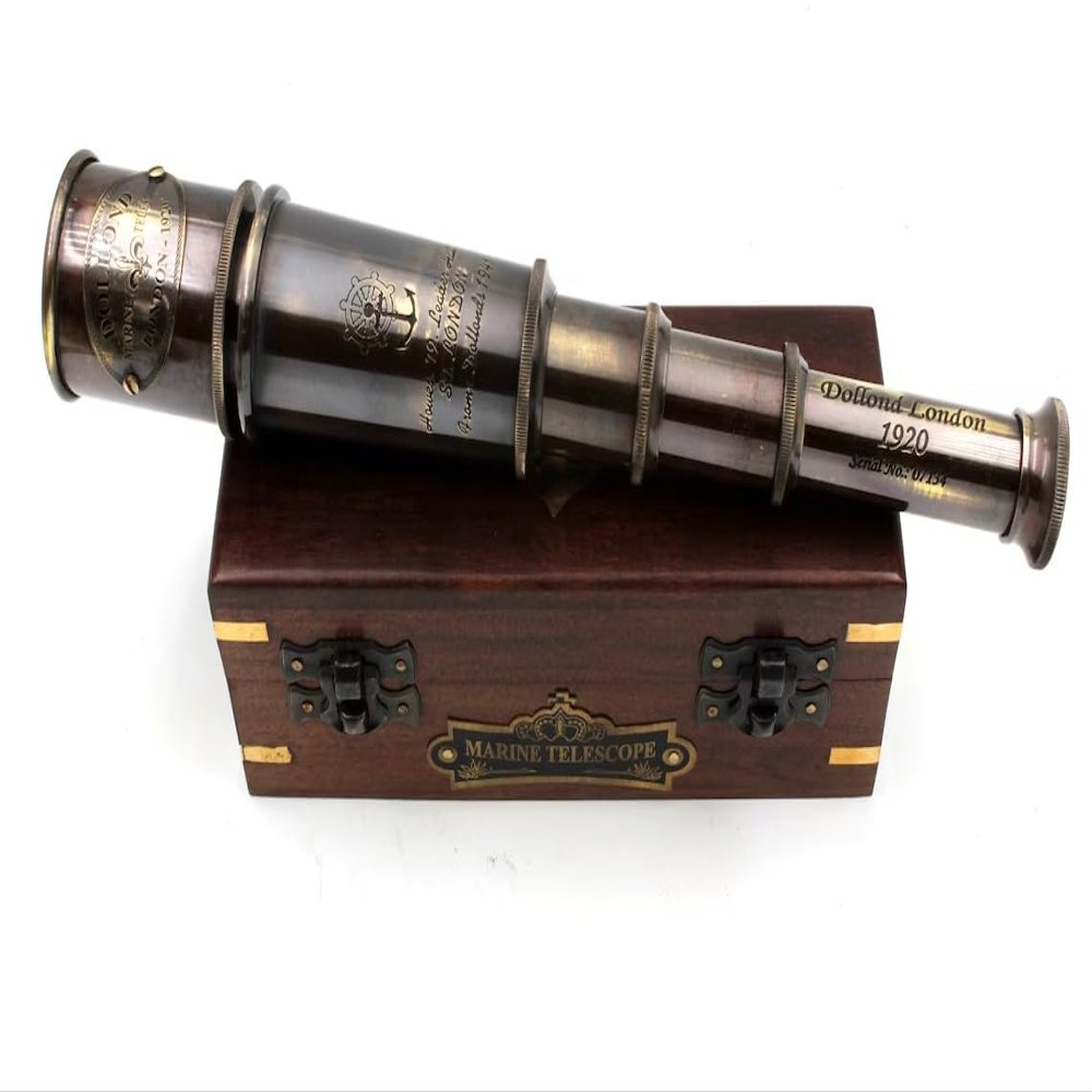 1920 Ship Captain's Working Telescope - Handmade Brass Spyglass, Vintage Pirate's Instrument, Antique Maritime/Marine Nautical Binocular, Premium Wooden Box