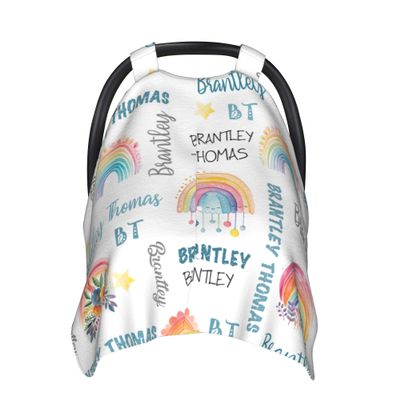 Personalized Winter Baby Car Seat Cover with Name Rainbow Winter Car Seat Cover for Baby Seat or Stroller Custom Infant Car Seat Covers Minky Blankets Nursing Cover Breastfeeding Scarf