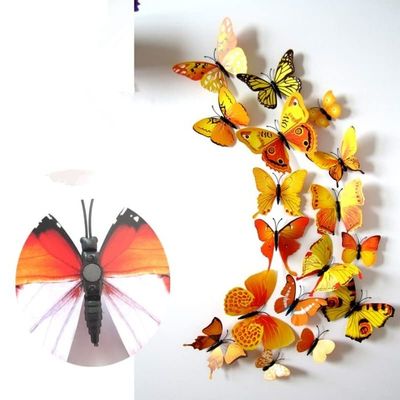 12Pcs/Set Colorful 3D Butterflies Wall Sticker Beautiful Butterfly Sticker with Magnet for Kid Room Wall Decals Home Decoration - (Color: 02-Yellow)