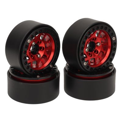 Airshi 1.9 Inch Beadlock Rims Rc Wheel Rim Set 4 Pieces Wear Resistant Easy Installation High Strength Universal for SCX10 II III (Red), Airshiu5igxob7q8-14