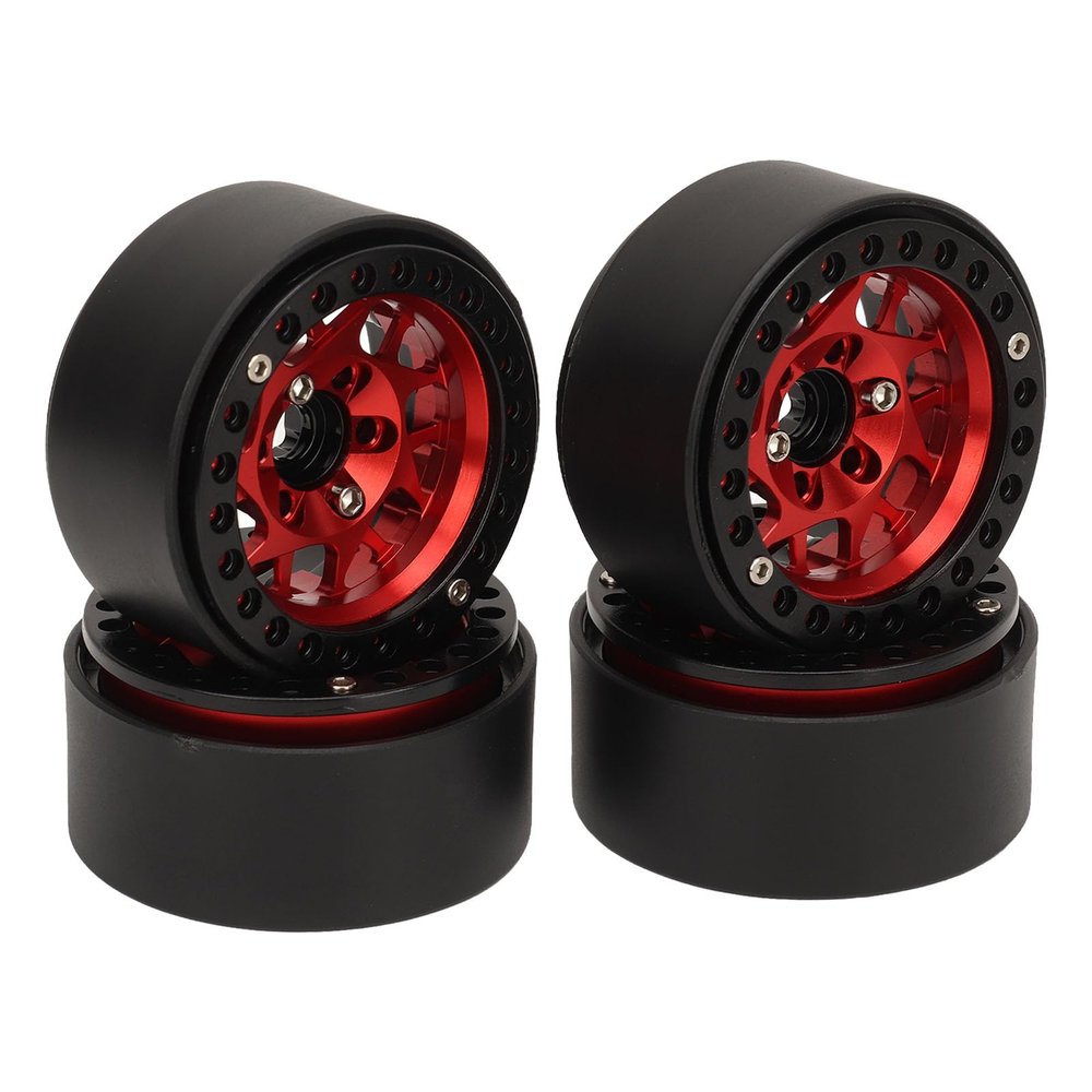 Airshi 1.9 Inch Beadlock Rims Rc Wheel Rim Set 4 Pieces Wear Resistant Easy Installation High Strength Universal for SCX10 II III (Red), Airshiu5igxob7q8-14