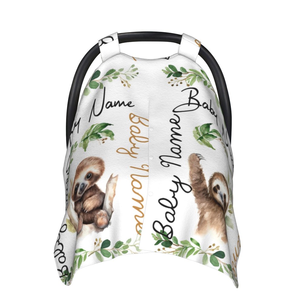 Personalized Car Seat Covers Canopy Cover with Name Sloth Winter Car Seat Covers for Boys Girls Custom Infant Carseat Covers Minky Western Baby Blanket Nursing Cover Breastfeeding Scarf