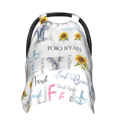 Personalized Car Seat Covers Canopy Cover with Name Elephant Winter Car Seat Covers for Boys Girls Custom Infant Carseat Covers Minky Western Baby Blanket Nursing Cover Breastfeeding Scarf