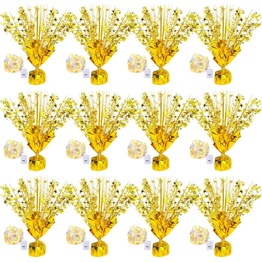 12 Pack Metallic Foil Spray Centerpiece Star Table Decoration Burst Table Centerpieces for Birthday Graduation Wedding Anniversary Holiday Party Supplies Decor, Gold