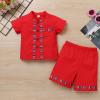 AFAVOM Toddler Boys Mexican Outfits Short Sleeve Button Down Shirt Top with Shorts Kids cinco de mayo Fiesta Costume Mexico Traditional Clothes Casual Ethnic Wear T Shirt Pants 2PCS Red 3-4 Years view 2