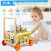 Wooden Activity Cube 7-in-1 Montessori Toy Multipurpose Educational Learning Toy for 1+ Year Old Baby Toddler Kid Boy First Birthday Gift Bead Maze Gear Number Animal Board Carrots Harvest Game view 3