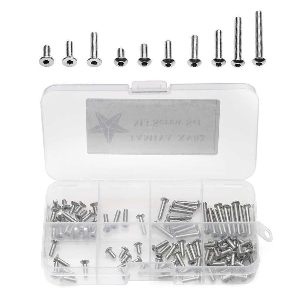 101PCS Various Sizes Stainless Steel Hardware Hexagon Socket Head Cap Screw Kit for Tamiya XV-02 1/10 RC Car