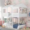 WEALTHKING Spacious Bunk Bed with Playhouse Design, Rustic Wooden Frame with Roof and Window, Sturdy Guardrails and Built-in Ladder, Versatile Sleeping and Play Space for Home (White,Full over Full) view 1