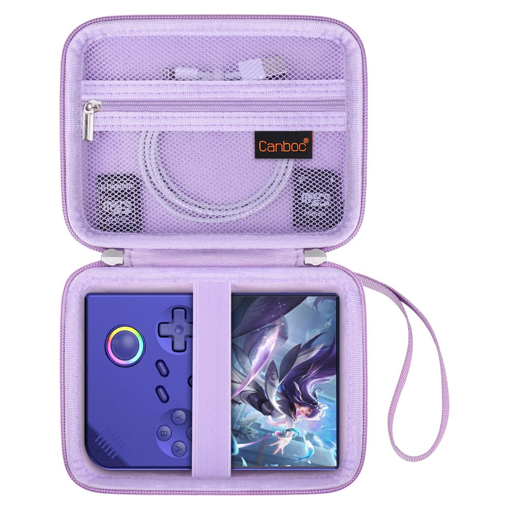 Canboc Carrying Case for G350/ RG40XXV/ RG406V/ RG405V Retro Handheld Game Console, RG40XXV Video Gaming Console Storage Box, Mesh Pocket fits Cable, SD Card, Purple (Case Only)