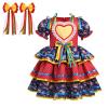 ABEWIP Traditional Mexican Dress for Girl Toddler Kids Cinco De Mayo Ruffle Tiered Dresses with Hair Clips Red 2-3Y view 1