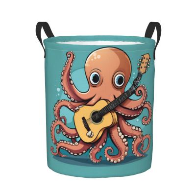 Foruidea Trendy Cartoon Octopus Playing Guitar Print Laundry Basket,Laundry Hamper,Collapsible Storage Bin, Oxford Fabric Clothes Baskets,Nursery Hamper For Home,Office,Dorm,Gift Basket