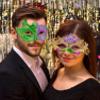MYSEUNI Mardi Gras Mask for Women & Mens Venetian Carnival Masks, Shiny Rhinestone Masquerade Party Couple Mask Set view 2