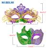 MYSEUNI Mardi Gras Mask for Women & Mens Venetian Carnival Masks, Shiny Rhinestone Masquerade Party Couple Mask Set view 3