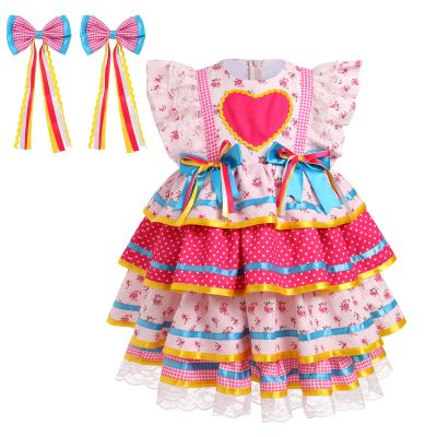 ABEWIP Traditional Mexican Dress for Girl Toddler Kids Cinco De Mayo Ruffle Tiered Dresses with Hair Clips Pink 18-24M