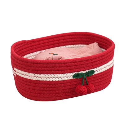 Kamuavni Rectangle Storage Basket Cotton Rope Woven Baskets for Organizing,Cute Cherry Basket for Kids, Baby Nursery,Cat Dog Toy Baskets,Organizer Bins for Shelves 11.810.64.3INCH