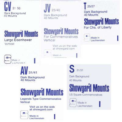 Showgard Stamp Mounts Black Background Precut Less Common Size Value Pack Vertical Orientation