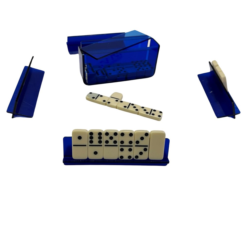 Ready Covers Luxury Lucite Domino Game Set with Lucite Box and Tile Holders (Navy/Blue)