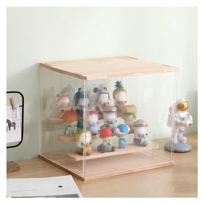 GOCHUSX Acrylic Clear Box with Wood Plastic Board Ladder, Countertop Storage Case, Blind Holder Showcase for Displaying Toy Figure (Color : Clear, Size : 32x26x26cm)