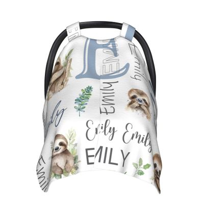 Personalized Baby Car Seat Cover Custom Name CarSeat Canopy Customized Sloth Newborn Nursing Breastfeeding Cover Minky Baby Blanket Infant Car Seat Canopies for Baby Girls Boys
