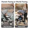 EOOWOY Toddler Tricycle with Push Handle, 7 in 1 Stroller Trike with 360 Swivel Seat, Reclining Backrest, All-Terrain Wheels, Dual Brakes, Canopy & Storage, Gift for Kids 18 Months to 5 Years, Gray view 4