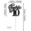 12 PCS Cheers to 10 Centerpiece Sticks Double Sided Glitter 10th Birthday Cake Toppers Number 10 Centerpieces Table Flower Topper Decorations for 10th Birthday Party Centerpiece Supplies Black view 2