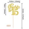 12 PCS Cheers to 15 Centerpiece Sticks Double Sided Glitter 15th Birthday Cake Toppers Number 15 Centerpieces Table Flower Topper Decorations for 15th Birthday Party Centerpiece Supplies Gold view 2