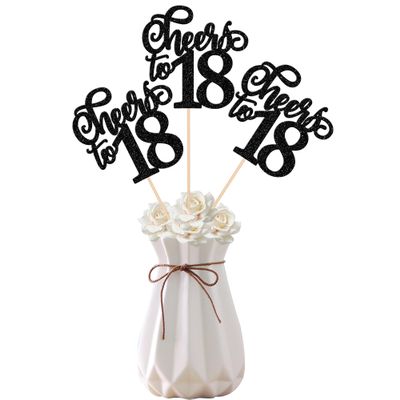 12 PCS Cheers to 18 Centerpiece Sticks Double Sided Glitter 18th Birthday Cake Toppers Number 18 Centerpieces Table Flower Topper Decorations for 18th Birthday Party Centerpiece Supplies Black