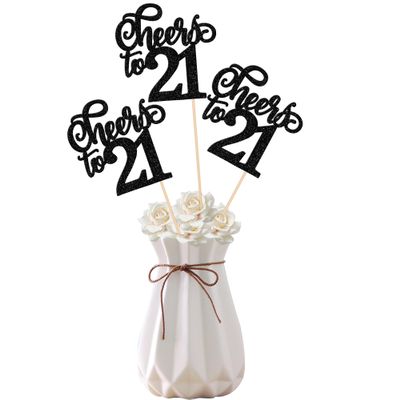 12 PCS Cheers to 21 Centerpiece Sticks Double Sided Glitter 21st Birthday Cake Toppers Number 21 Centerpieces Table Flower Topper Decorations for 21st Birthday Party Centerpiece Supplies Black