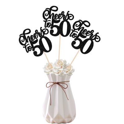 12 PCS Cheers to 50 Centerpiece Sticks Double Sided Glitter 50th Birthday Cake Toppers Number 50 Centerpieces Table Flower Topper Decorations for 50th Birthday Party Centerpiece Supplies Black