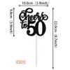 12 PCS Cheers to 50 Centerpiece Sticks Double Sided Glitter 50th Birthday Cake Toppers Number 50 Centerpieces Table Flower Topper Decorations for 50th Birthday Party Centerpiece Supplies Black view 2