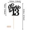 12 PCS Cheers to 13 Centerpiece Sticks Double Sided Glitter 13th Birthday Cake Toppers Number 13 Centerpieces Table Flower Topper Decorations for 13th Birthday Party Centerpiece Supplies Black view 2