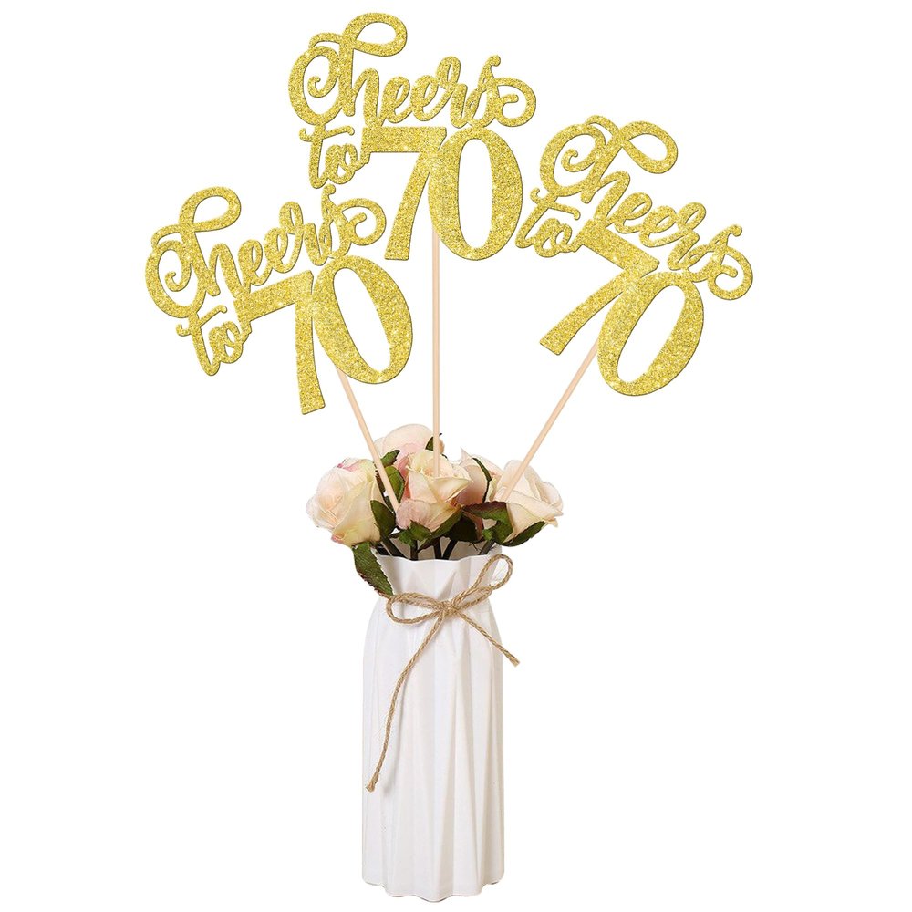 12 PCS Cheers to 70 Centerpiece Sticks Double Sided Glitter 70th Birthday Cake Toppers Number 70 Centerpieces Table Flower Topper Decorations for 70th Birthday Party Centerpiece Supplies Gold