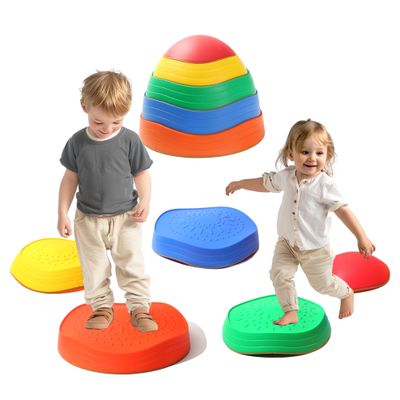 LoomLark Balance Stepping Stones for Kids 5pcs Non-Slip River Stones Obstacle Course Play Indoor and Outdoor Coordination Game Sensory Toys Toddler Ages 3 4 5 6 7 8+