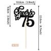 12 PCS Cheers to 75 Centerpiece Sticks Double Sided Glitter 75th Birthday Cake Toppers Number 75 Centerpieces Table Flower Topper Decorations for 75th Birthday Party Centerpiece Supplies Black view 2