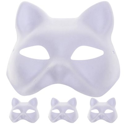 Tofficu 4pcs Cat Mask, Paintable White Cat Mask Animal, Blank to Paint Half Faces for DIY Halloween Cosplay s
