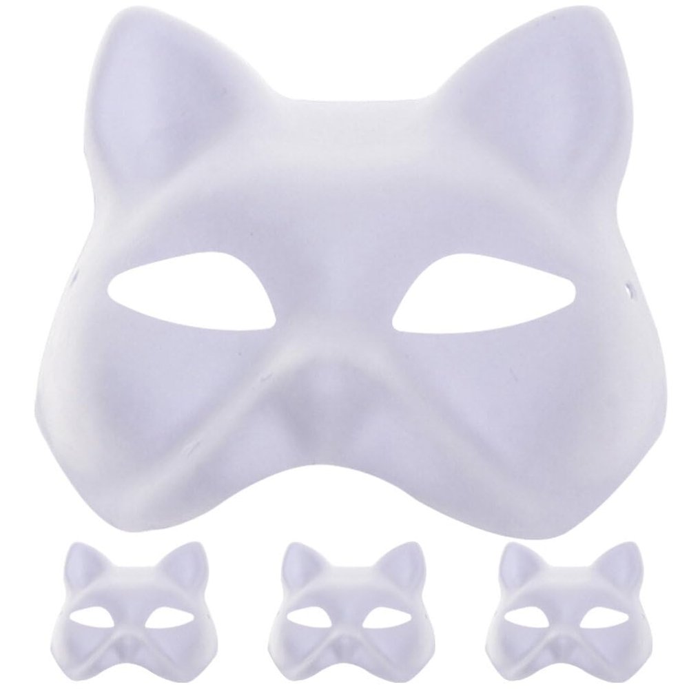 Tofficu 4pcs Cat Mask, Paintable White Cat Mask Animal, Blank to Paint Half Faces for DIY Halloween Cosplay s