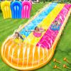 [ 3 Sided Safe Fence ] Extra Width Triple Slip Water Slide with 3-Way Sprinklers, Backyard Lawn Water Slides and 3 Bodyboards with Handle, Summer Outdoor Water Fun Toys for Kids Adults,16Ft x 7Ft view 1