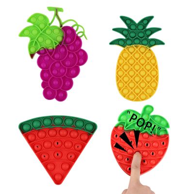 4 Pack Fidget Toys Fruit Silicone Sensory Fidget Poppers Push Bubble Toy, Stress Relief for Autism Anxiety Educational Pop Toys for Kids Adults - Strawberry, Watermelon, Grape, Pineapple