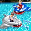 2 Pack Inflatable Shark Pool Floats Kids 3-11 Years, Kids Floaties Swimming Pool Toys with 2 Water Squirt Guns Boys Girls Party Float Ride-on Toddler Floatie with Safety Seat Summer Outdoor Water Game view 1