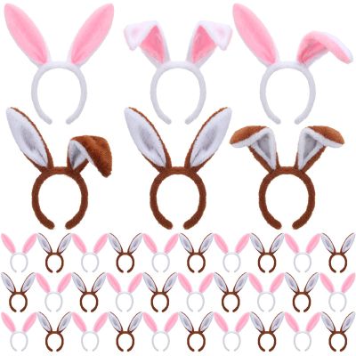 Tigeen 36 Pcs Easter Bunny Headband, Plush Rabbit Ear with Bendable Wire, Cute Bunny Headwear for Kids Adults Easter Egg Hunt(Pink, Brown)