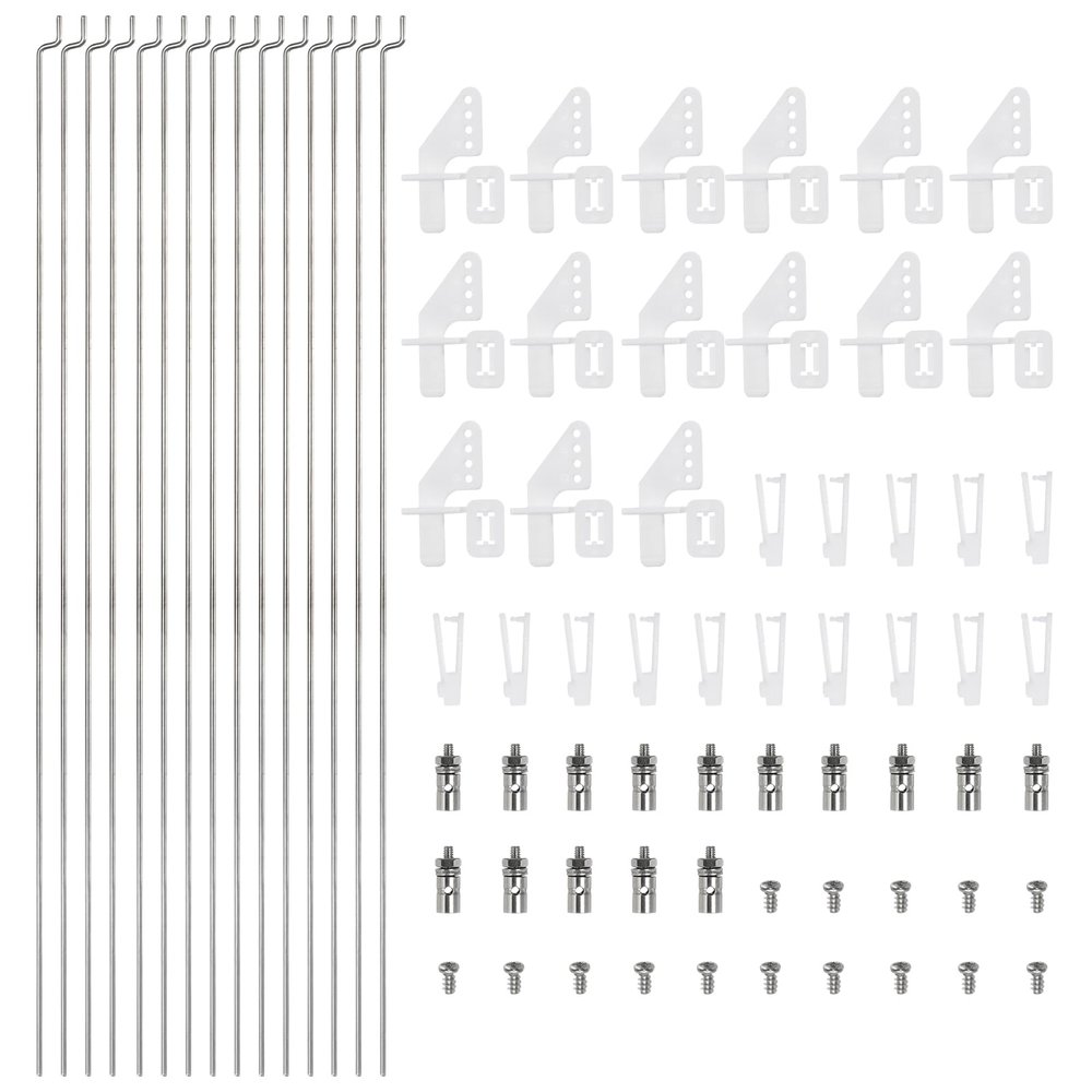 MECCANIXITY 15pcs 1.2x200mm Z Push Rods Parts & 15pcs 1.3mm Adjustable Pushrod Connector Linkage Stopper & 15pcs Nylon Control Horns for DIY RC Car,Boat,Airplane,Helicopter Model Replacement
