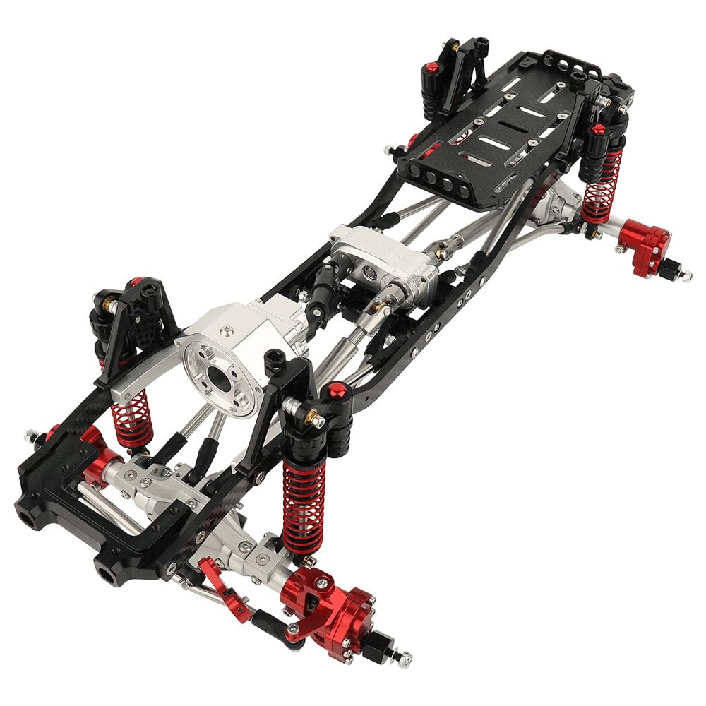 RZXYLRC Carbon Fiber Chassis Frame with Prefixal Transmission for Axial 1/10 SCX10 II 90046 90047 Upgrade Crawler Car Refit Kit Parts with Portal Axles (Silver)