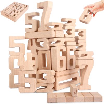 Lasoba Wooden Number Building Blocks, Large Digit Blocks 1-10, 32 Pcs Math Blocks Number Toys for Kids, Educational Blocks for Toddlers, Toys to Learn Numbers for 3 Year Olds +