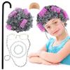 4E's Novelty Old Lady Costume for Kids - for 100 Day of School Grandma Costume for Girls, Wig, Cane Glasses Accessory for Toddlers age 3-10 (7 Pcs Set) view 1