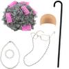 4E's Novelty Old Lady Costume for Kids - for 100 Day of School Grandma Costume for Girls, Wig, Cane Glasses Accessory for Toddlers age 3-10 (7 Pcs Set) view 2