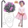 4E's Novelty Old Lady Costume for Kids - for 100 Day of School Grandma Costume for Girls, Wig, Cane Glasses Accessory for Toddlers age 3-10 (7 Pcs Set) view 3