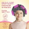 4E's Novelty Old Lady Costume for Kids - for 100 Day of School Grandma Costume for Girls, Wig, Cane Glasses Accessory for Toddlers age 3-10 (7 Pcs Set) view 4