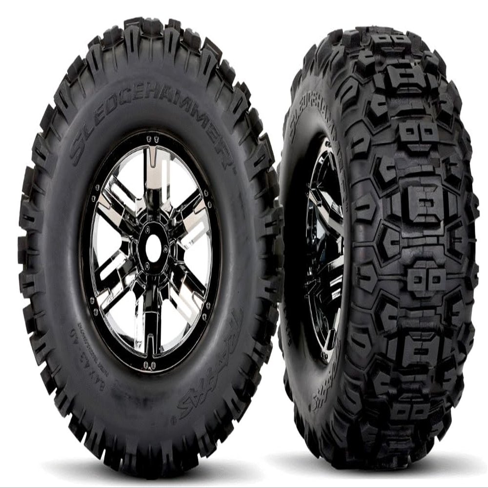 7871X Belted Sledgehammer Tires Mounted to X-Maxx Black Chrome Wheels (Pair)