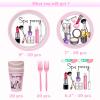 122pcs Spa Party Plates Napkins Cups Forks Tablecloth Tableware Kit for Girls Makeup Spa Day Birthday Supplies Decorations - 20 Guests view 2