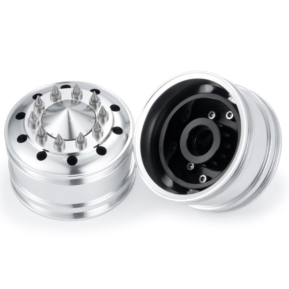 QUPA AM STORE Metal Front Wheels Rims 2 PCS for 1/14 Tamiya Truck Tractor Cargo RC Car